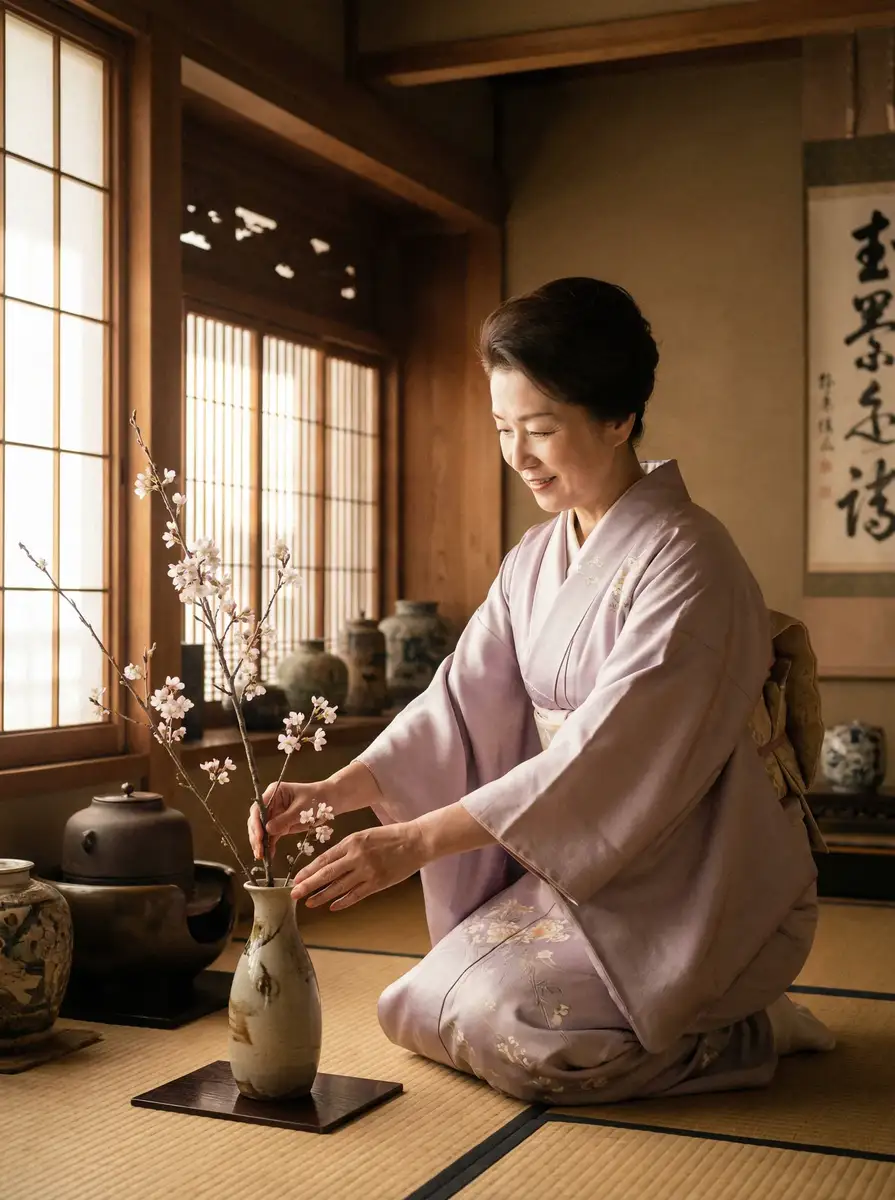 一位优雅的 日本妈妈2 电影 在和室中插花